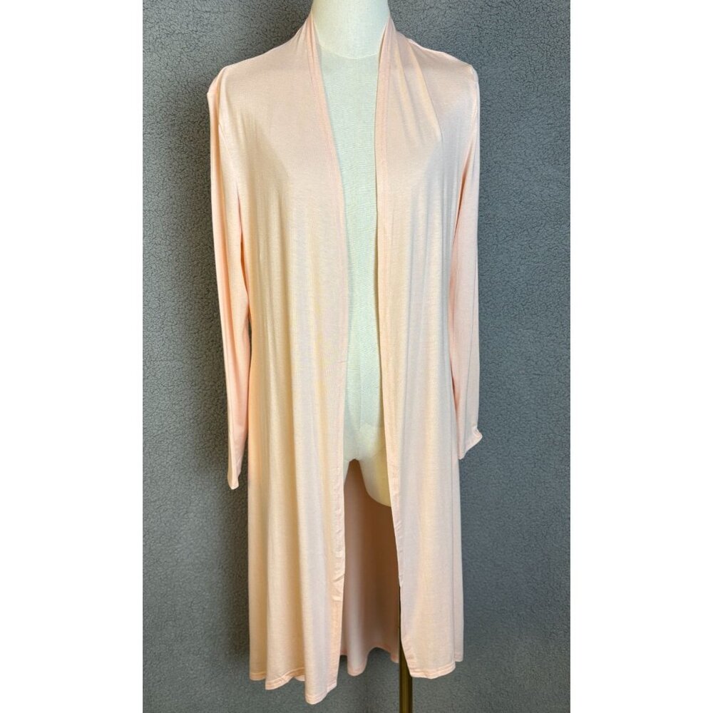 Fashion Open Front Longline Cardigan Duster With 3/4 Sleeves Pink Size Small NWT